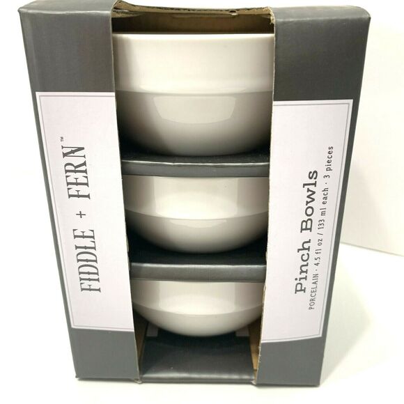 Fiddle & Fern Set of 3 Pieces White Porcelain Pinch Bowls 4.5 fl.oz / 133 ml New - Picture 1 of 14
